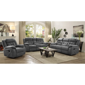 Coaster Higgins Pillow Top Arm Upholstered Faux Leather Motion Sofa in Gray