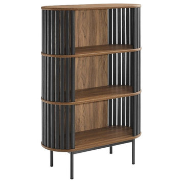 Modway Fortitude 3-Tier Wood Display Cabinet in Walnut and Black