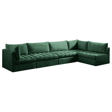 Jacob Velvet Upholstered 5-Piece L-Shaped Modular Sectional, Green