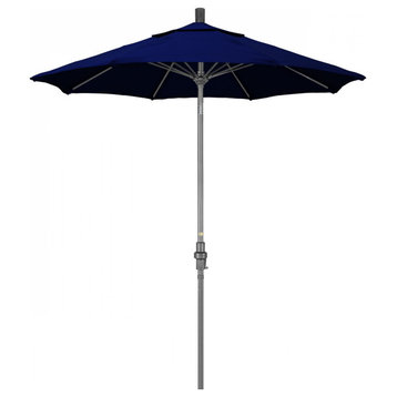 7.5' Patio Umbrella Gray Pole Fiberglass Rib Collar Tilt Crank Lift Sunbrella, True Blue