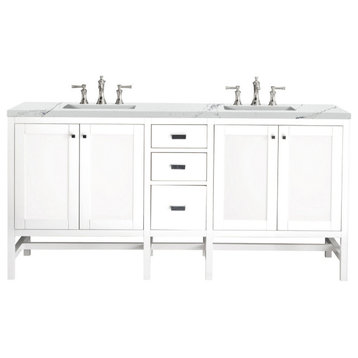 Addison 72" Double Vanity Cabinet, Glossy White, Ethereal Noctis Quartz