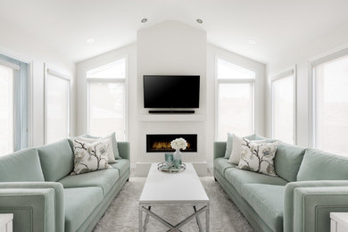 Inspiration for a contemporary ceramic tile and gray floor sunroom remodel in Ottawa with a standard ceiling