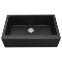 Karran All-in-One Farmhouse Quartz 34" Single Bowl Sink, Black With Faucet