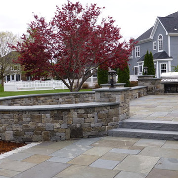 Bluestone Patio with Granite Cobblestone walls