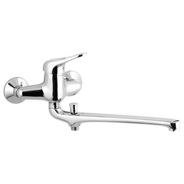 Contemporary Wall Mounted Single Lever Faucet With 12" Spout