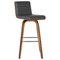 Vienna 26" Barstool, Walnut Wood Finish With Gray PU Upholstery