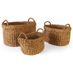 Napa Home and Garden - Sea Grass Oval Baskets With Cuffs, Set of 3 - Store everything from hand towels to children's toys in this set of Sea Grass Oval Baskets With Cuffs. Made from woven brown sea grass with cuffed edges and handles, these three baskets are durable and stylish. Display them in a beach style home for a coordinated look.