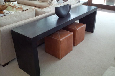 Example of a mid-sized trendy formal and open concept carpeted and white floor living room design in Toronto with no tv and no fireplace