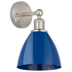 Innovations Lighting - Innovations Plymouth Dome 1-Light 8" Sconce, Satin Nickel/Blue - Innovation at its finest and a true game changer. Edison marries the best of our Franklin and Ballston collections to give you versatility of design and uncompromising construction. Edison fixtures are industrial-inspired and can be customized with glass or metal shades from both the Franklin and Ballston collections.