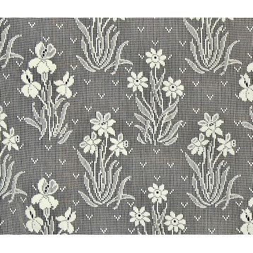 Nottingham Lace Curtain Fabric Iris Daffodil White, Standard Cut