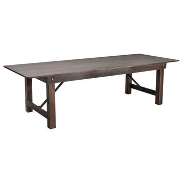 HERCULES Series 9' x 40" Rectangular Solid Pine Folding Farm Table, Mahogany