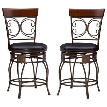 Home Square 2 Piece Big and Tall Metal Scroll Back Counter Stool Set in Bronze
