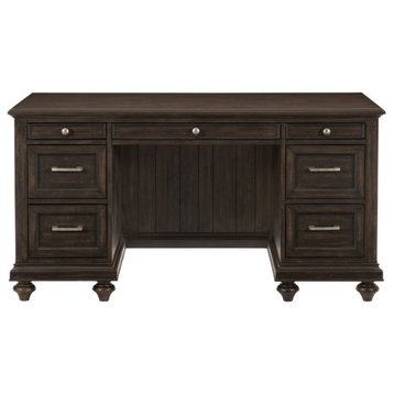 Pemberly Row Wood Executive Desk in Driftwood Charcoal