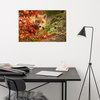 Baby Red Fox Face and Autumn Leaves Animal Wildlife Photo Loose Wall Art Print, 24" X 36"