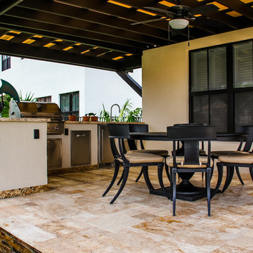 Outdoor Kitchen For Swim Spa with Custom Fire Bowls in Cooper City, Florida