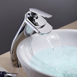 Contemporary Brass Waterfall Bathroom Sink Faucet (Tall) T0701H - Bathroom Sink Faucets