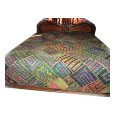 Mogul Interior - Kutch Bedspread Embroidered India Bedding Coverlet Large Wall Hanging Tapestry - Tapestries