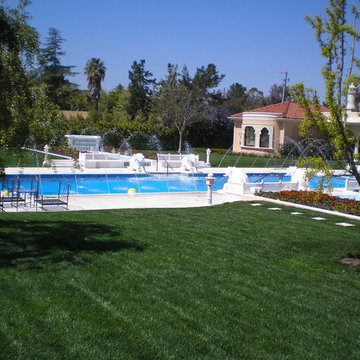 Well managed turf grass surrounding special hardscape. Los Altos, CA.