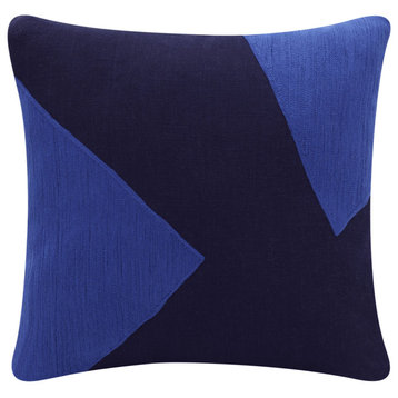 20" X 20" Cobalt Blue And Navy 100% Cotton Abstract Zippered Pillow