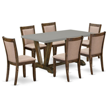 V796Mz716-7 7-Piece Dining Set, Rectangular Table and 6 Parson Chairs