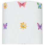 Aspen Creative Corporation - 31062 Drum Shaped Spider Lamp Shade, White With Butterfly/Flowers, 8"x8"x8" - Aspen Creative is dedicated to offering a wide assortment of attractive and well-priced portable lamps, kitchen pendants, vanity wall fixtures, outdoor lighting fixtures, lamp shades, and lamp accessories. We have in-house designers that follow current trends and develop cool new products to meet those trends. Product Detail