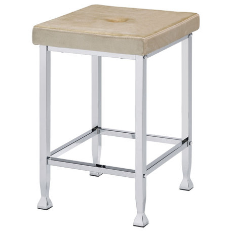 Raine Counter High Stool, Beige Velvet and Chrome Finish