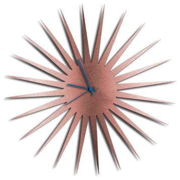 MCM Starburst Clock, Copper Wall Decor, Blue