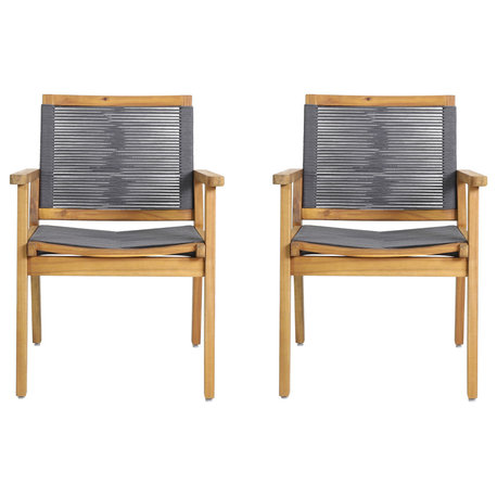 Chazz Outdoor Acacia Wood Dining Chairs With Rope Seating, Set of 2
