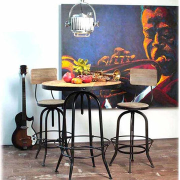 Urban France Collection | Industrial Steel & Reclaimed Wood Bar Stools