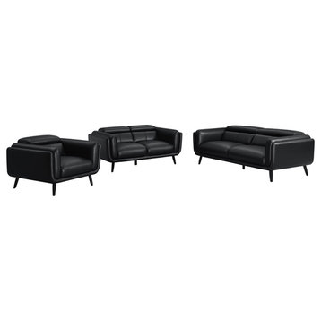 Coaster Shania 3-piece Faux Leather Track Arms Living Room Set in Black