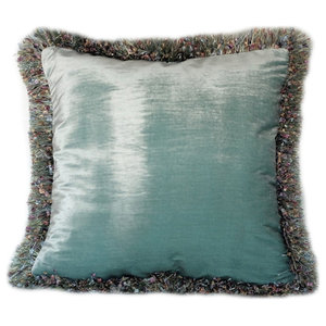 teal fringe pillow