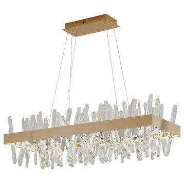 40" 4-Light Gold Stainless Steel Led Chandelier With Clear Crystals