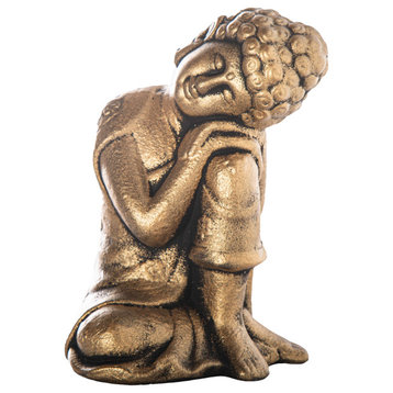 Cement Resting Head Buddha Figurine Distressed Concrete Gold Finish