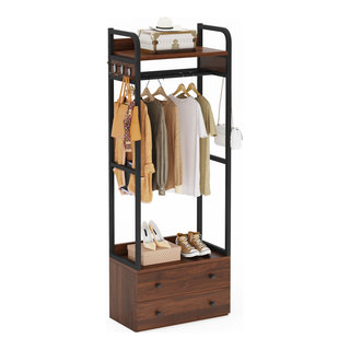 Hall Trees Small Clothes Rack Coat Rack With 2-Drawer and Shelves ...