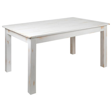Farmhouse Dining Table, Straight Legs With Rectangular Plank Top, Rustic White