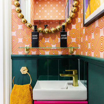 Fun Cloakroom with Striking Patterned Wallpaper