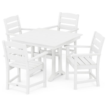 Lakeside 5-Piece Farmhouse Trestle Arm Chair Dining Set, White