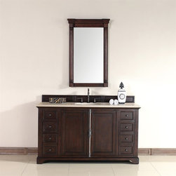 60 inch Bathroom Vanity Sable Finish Beige Marble Top - Bathroom Vanities And Sink Consoles