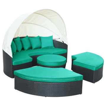 Quest Canopy Outdoor Patio Daybed, Espresso Turquoise
