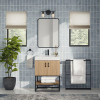 Alistair Bath Vanity, Oak, 24", Matte Black Hardware, Single, Freestanding
