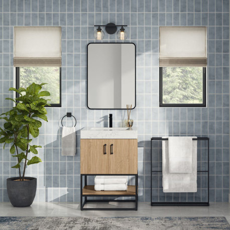 Alistair Bath Vanity, Oak, 24", Matte Black Hardware, Single, Freestanding