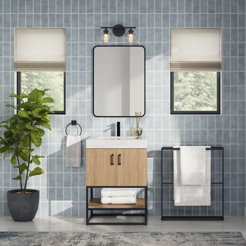 Alistair Bath Vanity, Oak, 24", Matte Black Hardware, Single, Freestanding