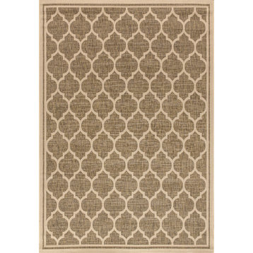 Trebol Moroccan Trellis Textured Weave Indoor/Outdoor, Brown/Beige, 9 X 12