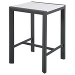 Meridian Furniture - Nizuc Outdoor Square Patio Bar Table, White - Encourage friends and family to stay 'til closing time when you equip you outdoor entertaining area with this Nizuc outdoor patio aluminum bar table. A perfect complement to the bar chairs in the same collection, this eye-grabbing table features a slatted top, so moisture dissipates quickly following a rain shower or on dewy mornings. white Wood Look accent paneling on top contrasts nicely with the dark grey frame, which is made from aluminum for lasting beauty and performance.