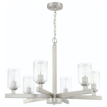 Craftmade - Chicago 6-Light Chandelier in Brushed Polished Nickel - The strong lines and larger scale of the Chicago collection by Craftmade make a bold statement easily at home in any setting. The striking chandeliers do not include glass shades but can be customized with clear seeded glass globes sold separately. The coordinating clear seeded glass vanities and mini pendant provide excellent lighting options for any bathroom large or small.  This light requires 6 , 60 Watt Bulbs (Not Included) UL Certified.