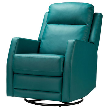 Upholstered Swivel Recliner With Tufted Back, Teal