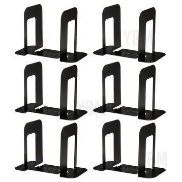 YBM Home Black Heavy Duty Metal Bookends for Office Shelves and Desk (6 PACK)
