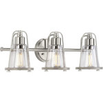Progress Lighting - Conway 3-Light Brushed Nickel Clear Seeded Glass Farmhouse Bath Vanity Light - Mix old and new for charming character with the Conway Collection 3-Light Brushed Nickel Clear Seeded Farmhouse Bath Vanity Light.