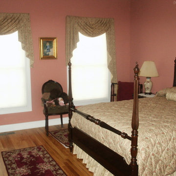 Tailored Quilted Coverlet, Gathered Dustruffle, Bolster, Asymmetrical Swags