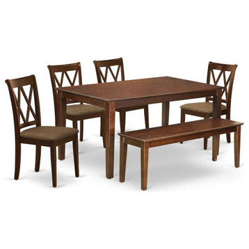 East West Furniture Dudley 6-piece Wood Dining Set with Linen Seat in Mahogany